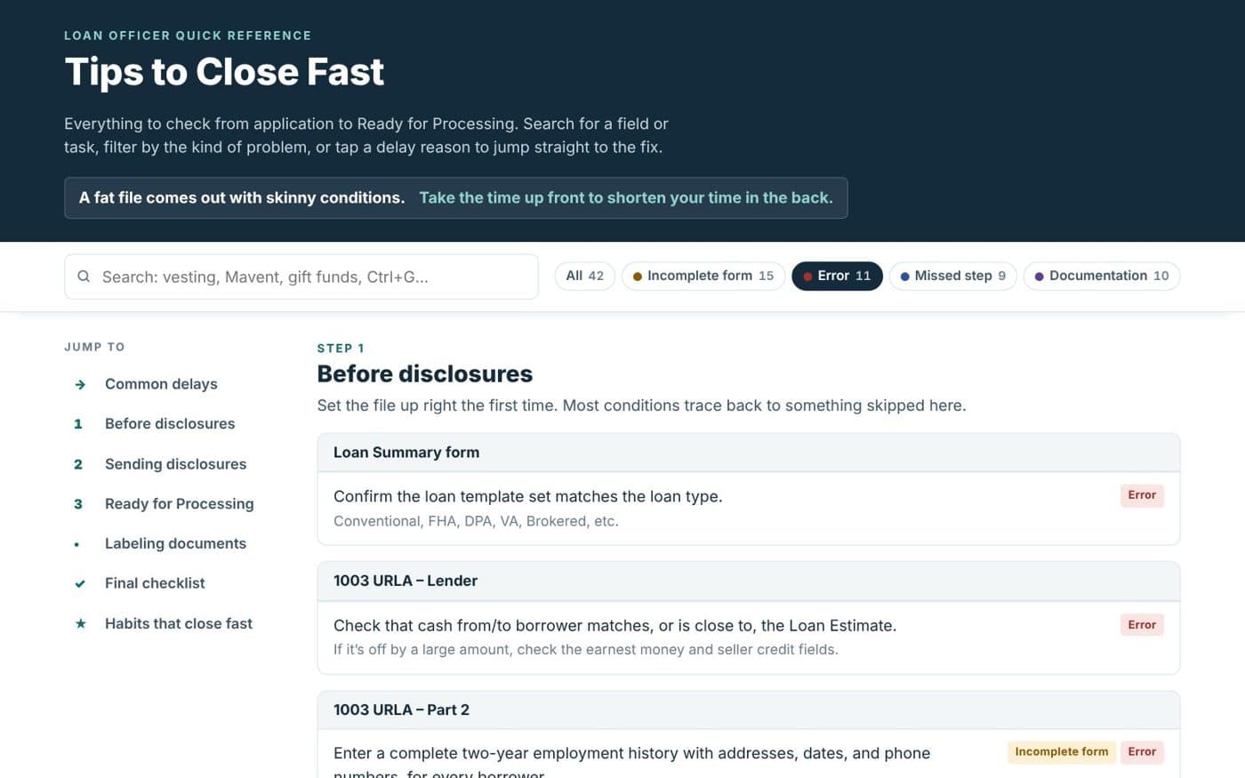 Steps filtered to show only error-prone items